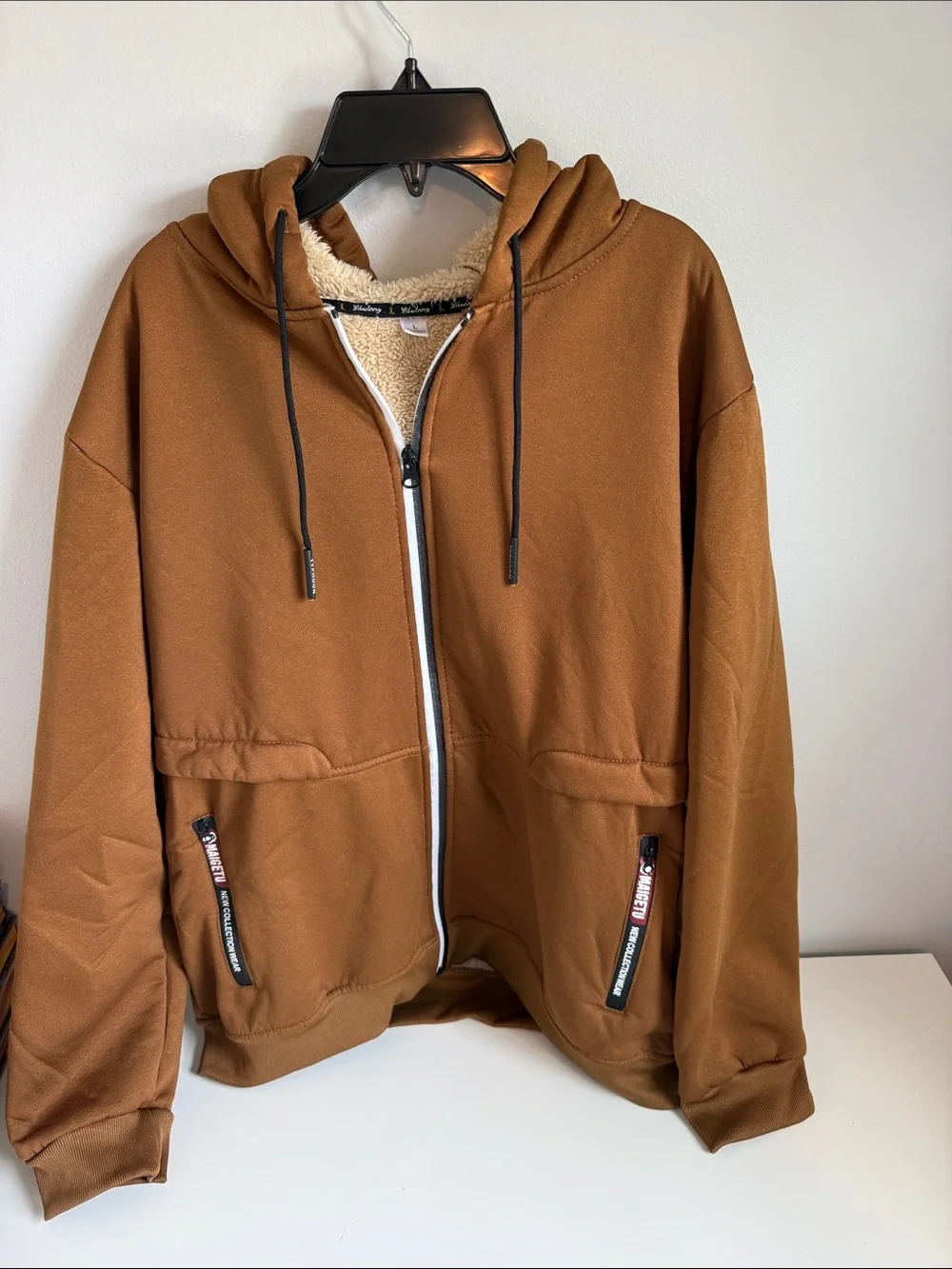 Men's Brown Sherpa-Lined Zip Hoodie Sweater